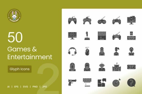 50 Games Entertainment Glyph Icons for Modern Projects