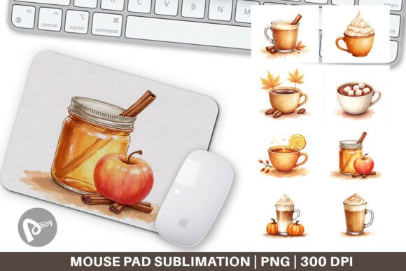 Autumn Drinks Sublimation Mouse Pad: Warm Design for Your Desk