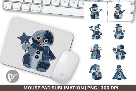 Denim Snowman Mouse Pad PNG: Winter Whimsy for Your Workspace