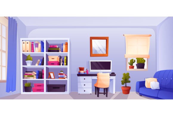 Design Your Dream Workspace with a Vector Cartoon Home Office Room Interior
