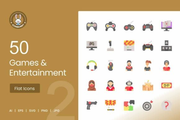 Elevate Your Digital Projects with the 50 Games Entertainment Flat Multicolor Icon Set