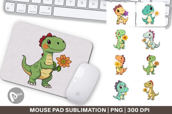 Mouse Pad Dino with Flower: Creative Desk Upgrade