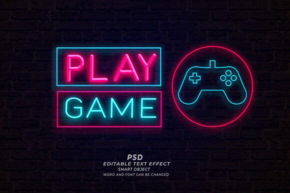 Play Game Neon Sign PSD Editable Text: Elevate Your Gaming Brand Visuals